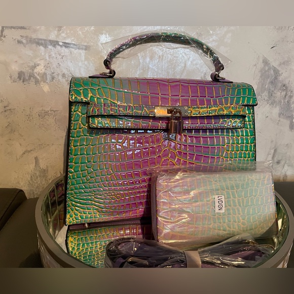 Brand New Vegan Leather Handbag in Purple, Green, and Gold ✨ - Picture 11 of 11